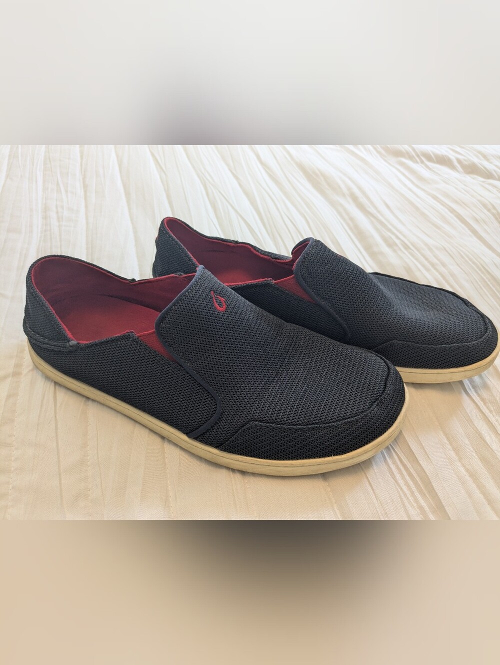 OluKai Men's Black Slip-On Loafers with Red Lining - Picture 2 of 5